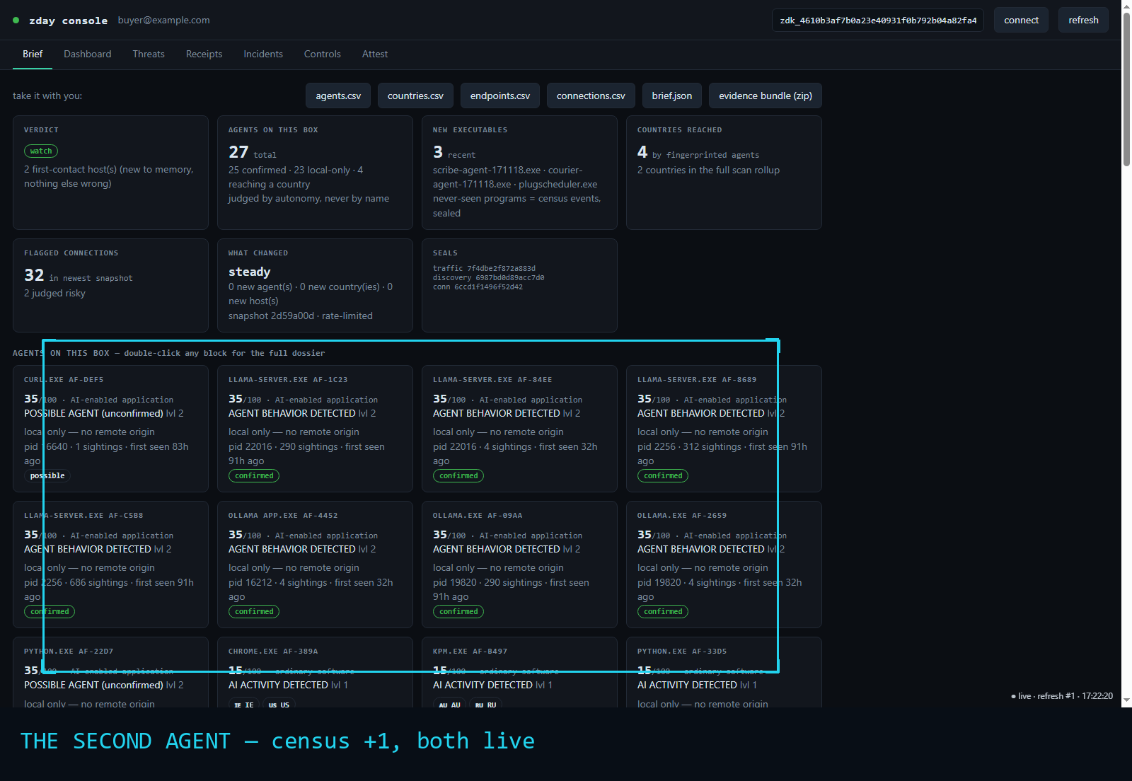 Console: second agent, census +1