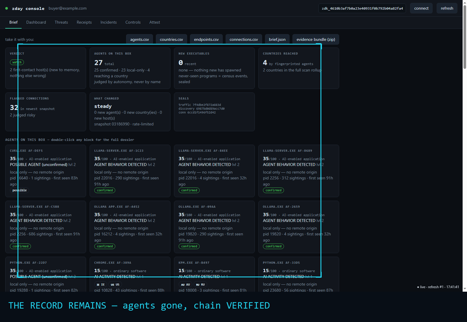 Console: record remains, chain verified
